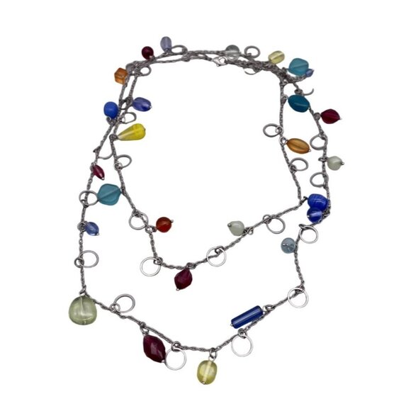 Lia Sophia Multicolor Beaded Necklace Silver Tone One Long Stand 50 to 53 Inch - Picture 1 of 6